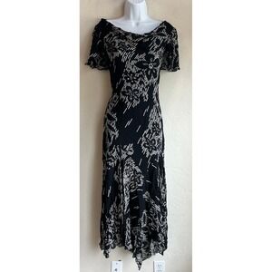 Vintage Y2K Eva Blue Floral Cowl Maxi Dress 12 Beaded Fairy Grunge Asymmetrical